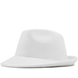 Beanie Skull Caps Simple white Wool felt Hat Cowboy Jazz Cap Trend Trilby Fedoras hat Panama cap chapeau band for Men Women 56-58C257q