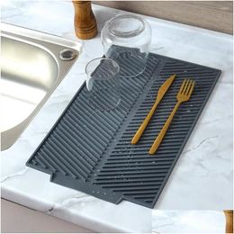 Mats Pads Table Kitchen Drain Mat Heat-Resistant Sile Non-Slip Sink Protective For Bowl Cup Dishes Drop Delivery Home Garden Dining Ba Otb4N