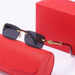 Designer Sunglasses Mens Womens Polarised uv Protection Eyeglasses Square Rimless Gold Alloy Goggle Buffalo Horn Sunglasses For Wo252R