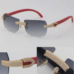 2022 New Model Micro-paved Diamond Sunglasses Original Red Wood Rimless Sun Glasses 18K Gold C Decoration Male Female Glasses UV 4245B