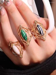 Cluster Rings Geometry Irregular Oval Black White Green Resin Stone Metal Vintage For Women Girl Autumn Winter Daily Jewelry HUANZHI