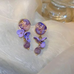 Dangle Earrings European And American Purple Geometric Flower Ball Japan South Korea Simple Sweet Ear Jewelry Women