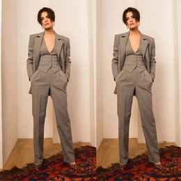 Women's Two Piece Pants Handsome Pinstripe Women Suits Notched Lapel Fashion Vest Loose Jacket 3 Pieces Young Blazer Girl Suit Set Custom Made 231208