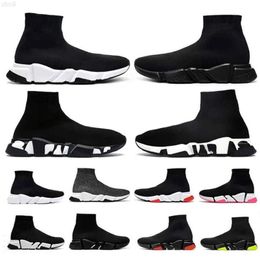 Top 2024 Sock Shoes Sports Sneakers Flat Boots Running Trainer Beige Glitter Blue Graffiti Lace Up Triple Black White Clear Sole Luxury Mens Womens Size 36-45 NO18