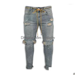 Men'S Jeans Mens Fashion Ankle Zipper Skinny Stretch Destroyed Ripped Paint Point Design1 Drop Delivery Apparel Clothing Dhjwa