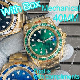 Luxury fashion rainbow watch iced out watches man watches 40mm toplevel 316 Refined steel watchband crystal dial Automatic watches Luminous Waterproof Wristwatch