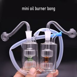 Wholesale Double Matrix Perc Dab Rig Oil Burner Bong 10mm Joint Recycler Ash Catcher Bong Bubbler Smokign Water Pipe with Male Glass Oil Burner Pipe Factory Price