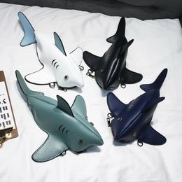 Evening Bags Cute Cartoon Shark Shape Ladies Shoulder Bag PU Leather Mobile Phone Messenger Chain 231208