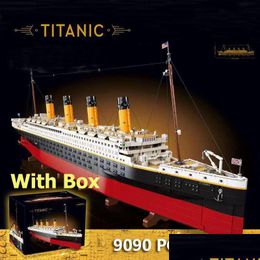 Blocks Blocks With Original Box Movie-Series Titanic Large Cruise Boat 9090Pcs Ship Compatible 10294 Building Block Bricks Toy Drop De Dht97
