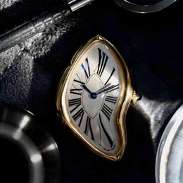 Relógio de quartzo de cristal de safira masculino feminino original surrealismo arte design relógio de pulso à prova d' água aço inoxidável irregular shape252u