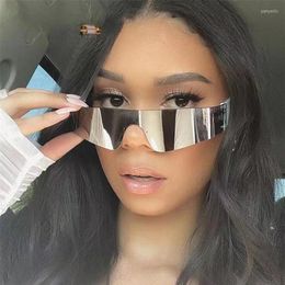 Sunglasses 90s Fashion One Piece Eyewear Punk Sports Y2k Shield Rimless Aesthetic Mirror Wrap Around Sun Glasses Women242R