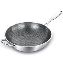 Coated pan Non-stick Wok 304 Stainless Steel woks Fry Pans with handle Cooking kitchen Cookware3470