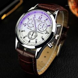 Wristwatches Quartz Men's Watches Male Clock Yazole Imitate Three Eyes Measuring Time Luminous Casual Leather Strap Fashion264g