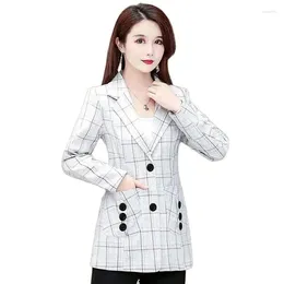 Women's Suits Spring Autumn Mid-Long Jacket Women 2024 Loose Suit Collar Plaid Coat Fashion Outerwear Single-Breasted Blazer Female