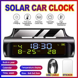 New Solar Car Digital Clock With LCD Time Date In-Car Temperature Display for Outdoor Personal Car Part Decoration Car Accessories