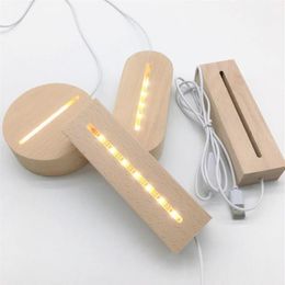 Party Decoration 30Pcs LED Solid Wooden USB Cable Night Light 3D Warm White Holder Lamp Wood Round Oval Rectangle Shape Base SN251w