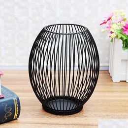 Candle Holders Large Black Metal Hollow Out Iron Candle Holder Cage Articles Candlestick Hanging Lantern Without Led Light Decor Gifts Dh5Ct