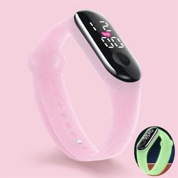 Wristwatches Luminous Waterproof Children's Watch Sport LED Digital Watches For Girls Boys Soft Rubber Strap Kids Clock Reloj241M