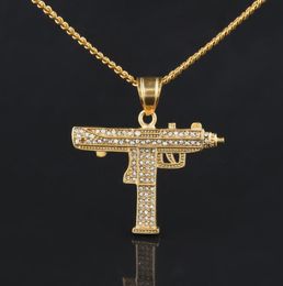 Hip Hop Gun Pendant Necklace 18K Gold Silver Plated Ice Out Diamonds Charm Pendant Link Chaun Fine Quality245T2051292