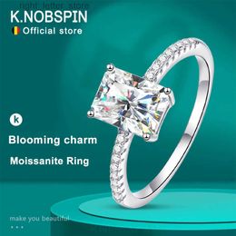 With Side Stones KNOBSPIN D VVS1 Radiant Moissanite Rings for Women 4 Prong Classic Trendy Fine Engagement Wedding Band GRA Certified 925 Sliver YQ231209