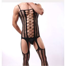 Men Bodysuit Sexy Lingerie Silk Stockings Ultrathin Sling Netting Underwear Bodystocking
