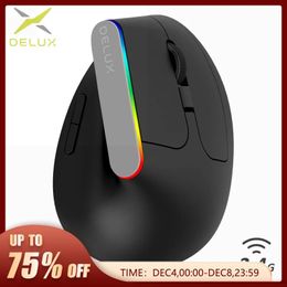 Mice Delux M618C Wireless Silent Ergonomic Vertical 6 Buttons Gaming Mouse USB Receiver RGB 1600 DPI Optical Mice With For PC Laptop 231208