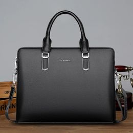 Briefcases Luxury Genuine Leather Men's Briefcase Zipper Shoulder Messenger Bag Executive Tote Hand Business Male Laptop Computer 231208