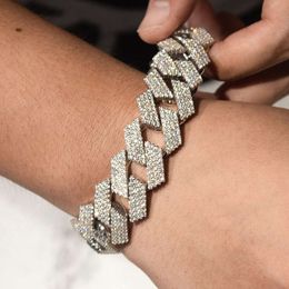 Hip Hop Rapper Men Cuban Chain 20mm 4 Rows Flowers Setting Moissanite Iced Out Cuban Chain Bracelet