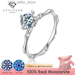 With Side Stones Stylever Luxury 0.5-1CT D Colour Moissanite Diamond Bamboo Rings for Women 925 Sterling Sliver Eternity Wedding Fine Jewellery New YQ231209