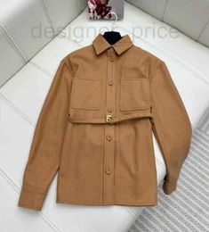 Women's Wool & Blends Designer Autumn and Winter New British Commuting Fashion Pocket Embroidered Letter Belt Woolen Shirt Coat HKVA