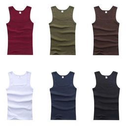 Summer Cotton Mens Sleeveless Tank Top Solid Muscle Vest Undershirts O-neck Gymclothing Tees Tops