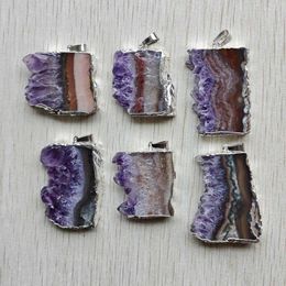 Pendant Necklaces Natural Amethysts Stone Fashion Slice Druzys Irregular Rectangle Pendants For Jewelry Making Wholesale 6pcs/lot