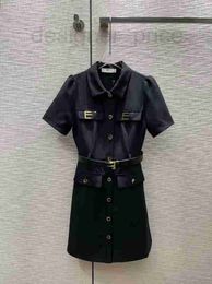 Basic & Casual Dresses Designer Spring/Summer New Celebrity Style Simple and Fashionable Style, Age Reducing Double F Metal Buckle with Belt Lapel Dress 9YIL