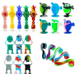 New 16 Style Cartoon Silicone Smoking Pipe Herb With Glass Bowl Food Grade For Tobacco Dry Herb Oil Burner Pipes Water Pipes Wax Dab Rigs