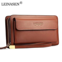 Leinasen Brand Men Wallets With Coin Pocket Zipper Double Zipper Male Wallet Long Large Men Purse Coin Clutch Bag Black Business J179S