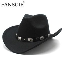 Beanie Skull Caps Fashion Western Cowboy Hat For Men Wool Felt Autumn Winter Vintage Wide Brim Fedoras Cowgirl Hats British Style 187Q