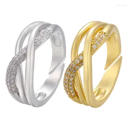Cluster Rings ZHUKOU Gold Colour CZ Crystal Women Creative Cross Couple Engagement Ring Gift Fashion Jewellery Model:VJ46