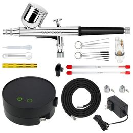 Airbrush Tattoo Supplies Adjustable PSI Kit DualAction Spray Gun with Cleaning for Makeup Painting Cake Shoes Nail Modelling 231208