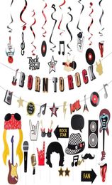 Rock Music Theme Birthday Party Decorations Hanging Rock Swirls Cake Topper Garland dom Decor Bachelor Music Party Supplies 205352059