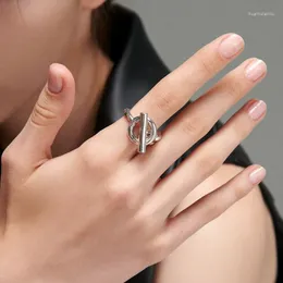 Cluster Rings Personality Hip-hop OT Buckle Silver Colour Chain Stainless For Women Punk Charms Finger Jewellery Gift