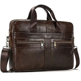 Briefcases Briefcase Bag Men's Genuine Leather briefcase Male man laptop bag natural for men Messenger bags men's briefcases 231208