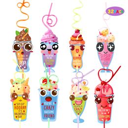 Novelty Games Valentines Day Cards for kids 32pcs/Set Crazy Straws Exchange Cards for Girls Boys Toddlers School Class Party Favours LT701