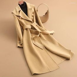 Casual Dresses 2023 Double Sided Cashmere Coat Women's Mid Length High Grade Belt Woollen Fabric Autumn And Winter