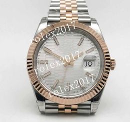 VSF Factory Men's 904L Two Tone 18K Rose Gold Patterned Silver Dial RG Fluted Bezel Datejust 41MM VS3235 Automatic Movement New Style Rolesor Deployant Wristwatches