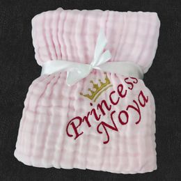Blankets Swaddling Name Personalized Muslin Blanket Baby Swaddle Wrap born Custom Toddler Crib Bed Stroller Shower Birthday Gift 231208