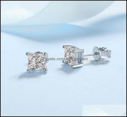 Stud Earrings Jewellery Princess Cut 2Ct Diamond Test Passed Rhodium Plated 925 SierColor Couple Gift 220211 Drop Delivery 2021 J3Dq87796846
