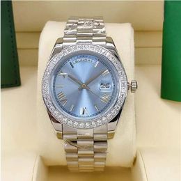 2 styles Men's Automatic Watch Fashion classic Roman ice Blue face 41mm diamond bezel Stainless steel fold buckle271j