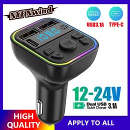 New G39 Car Bluetooth 5.0 FM Transmitter Type-C Dual USB 3.1A Fast Charger Colourful Ambient Light Handsfree MP3 Modulator Player