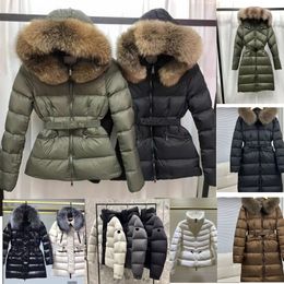 Monclair Jacket Womens Puff Jacket Down Jacket Winter Jackets Coats Real raccoon hair collar Warm Fashion Parkas With Belt Lady cotton Coat Outerwear Big Pocket