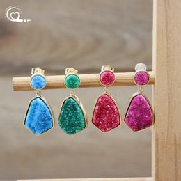 Charm Colourful Quartz Geode Teardrop Dangle Earring Druzy Gemstone Stud Ear Pendant For Women Party Jewellery Hook Eardrop Jewels QC7062 231208